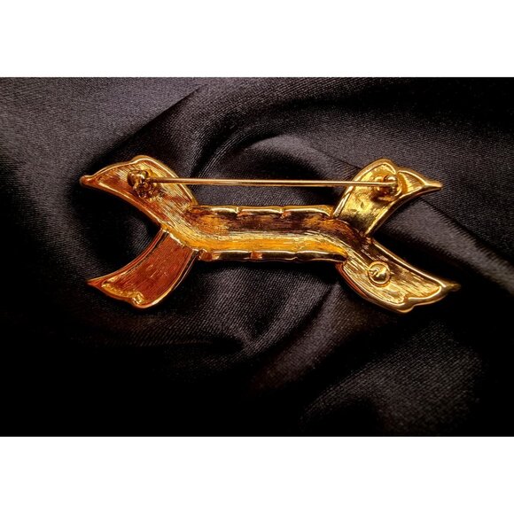 Vintage SWAROVSKI Signed Ribbon Gold and Black Crystals Brooch - Picture 4 of 4